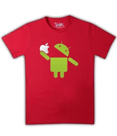 Android съедающий яблоко на красной